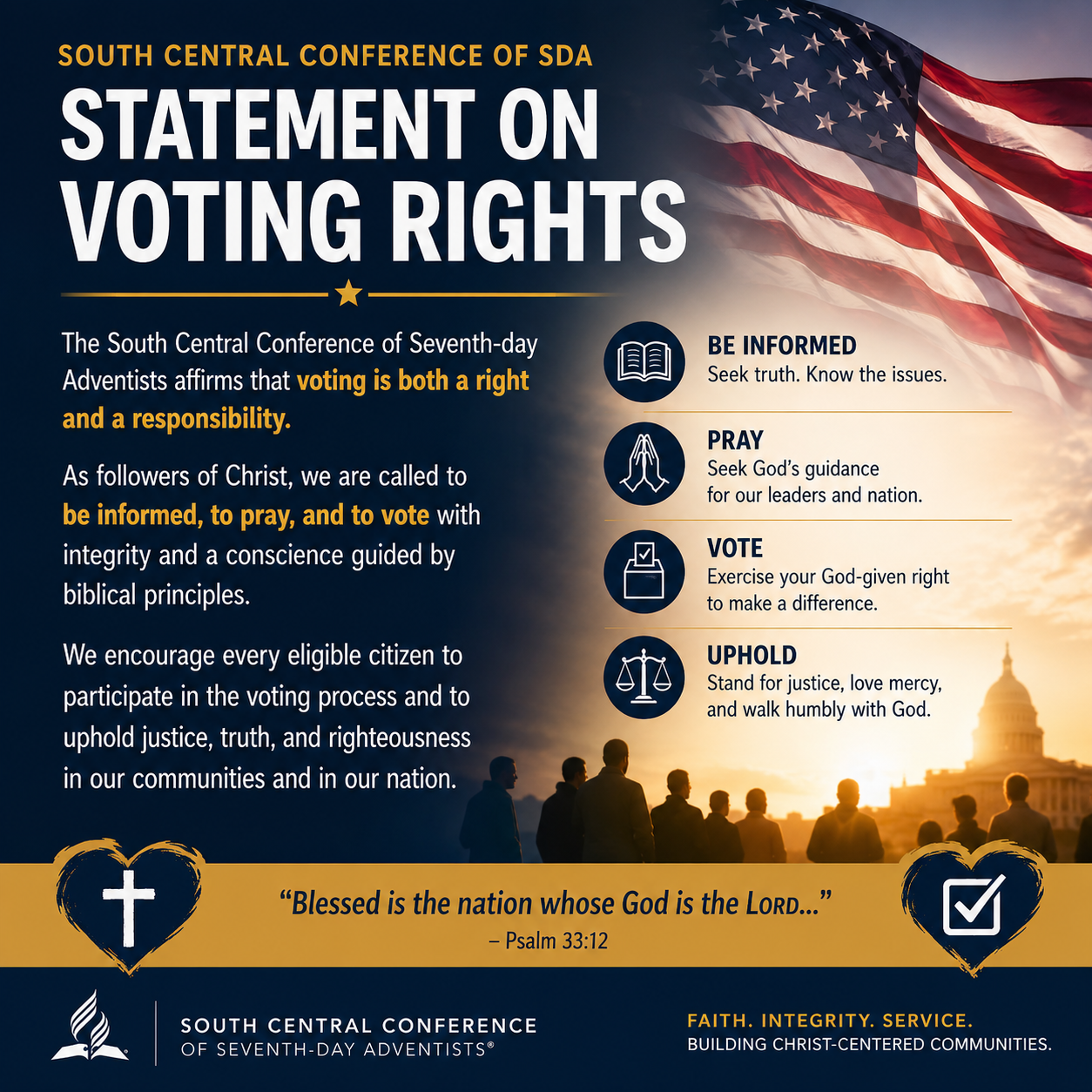 Featured image for “Official Statement from the South Central Conference of Seventh-day Adventists On Voting Rights, Human Dignity, and Democratic Participation.”